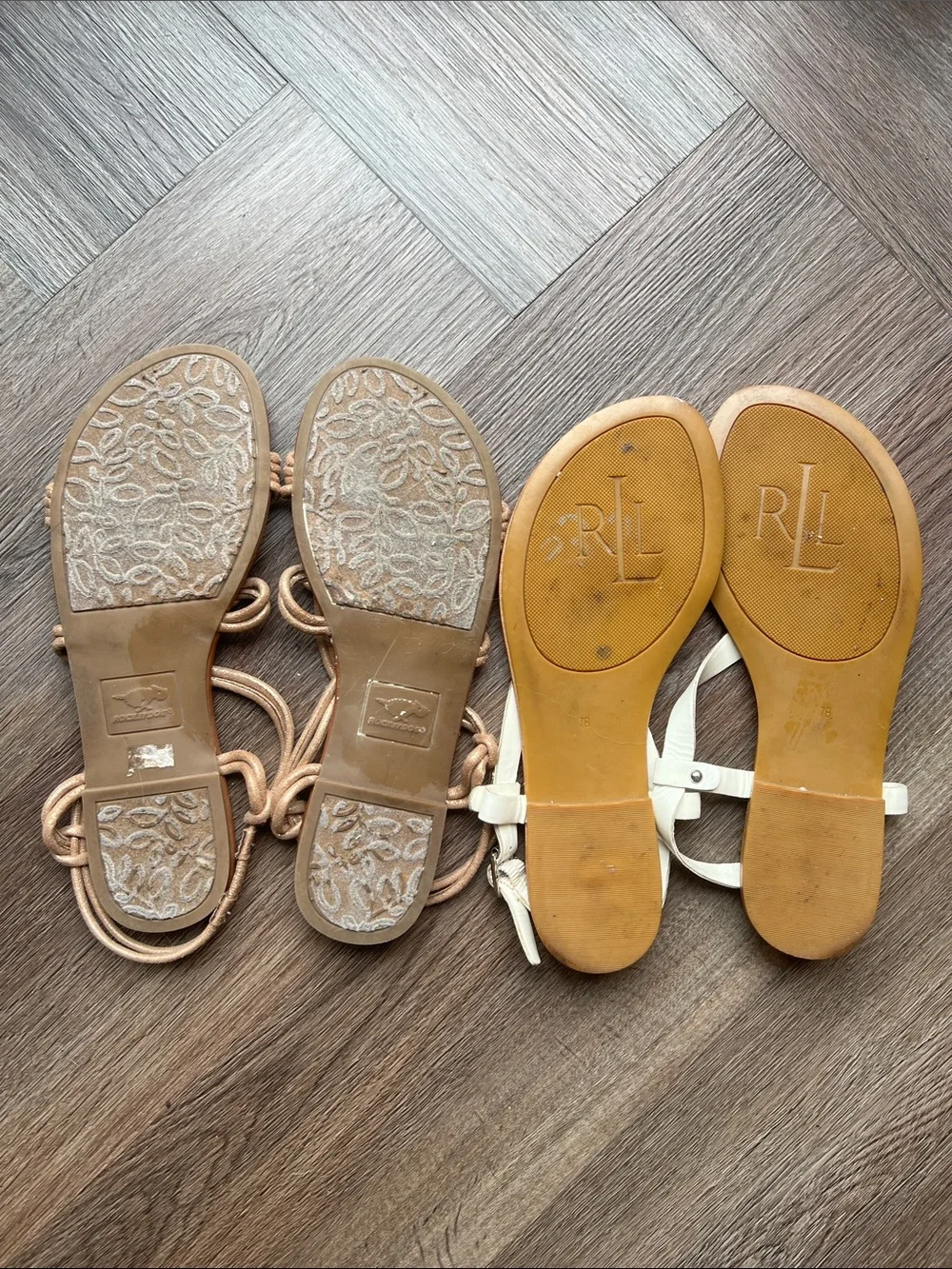 Rocket Dog Rose Gold and Ralph Lauren White Flat Sandal Duo